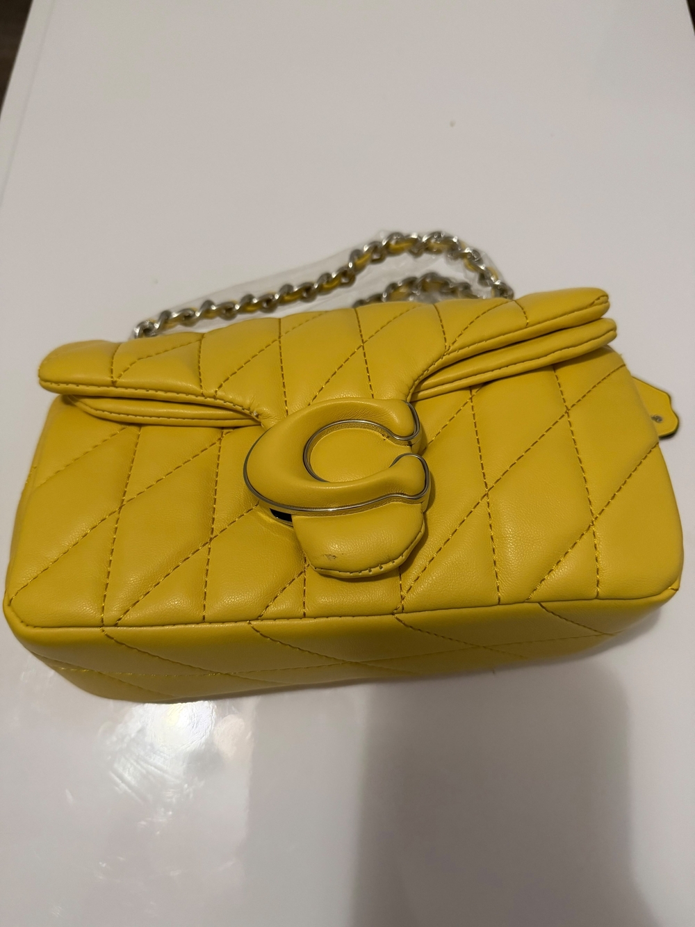 Coach Yellow Quilted Shoulder Bag with Chain Strap and 'C' Clasp